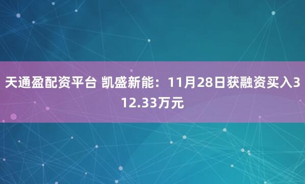天通盈配资平台 凯盛新能：11月28日获融资买入312.33万元